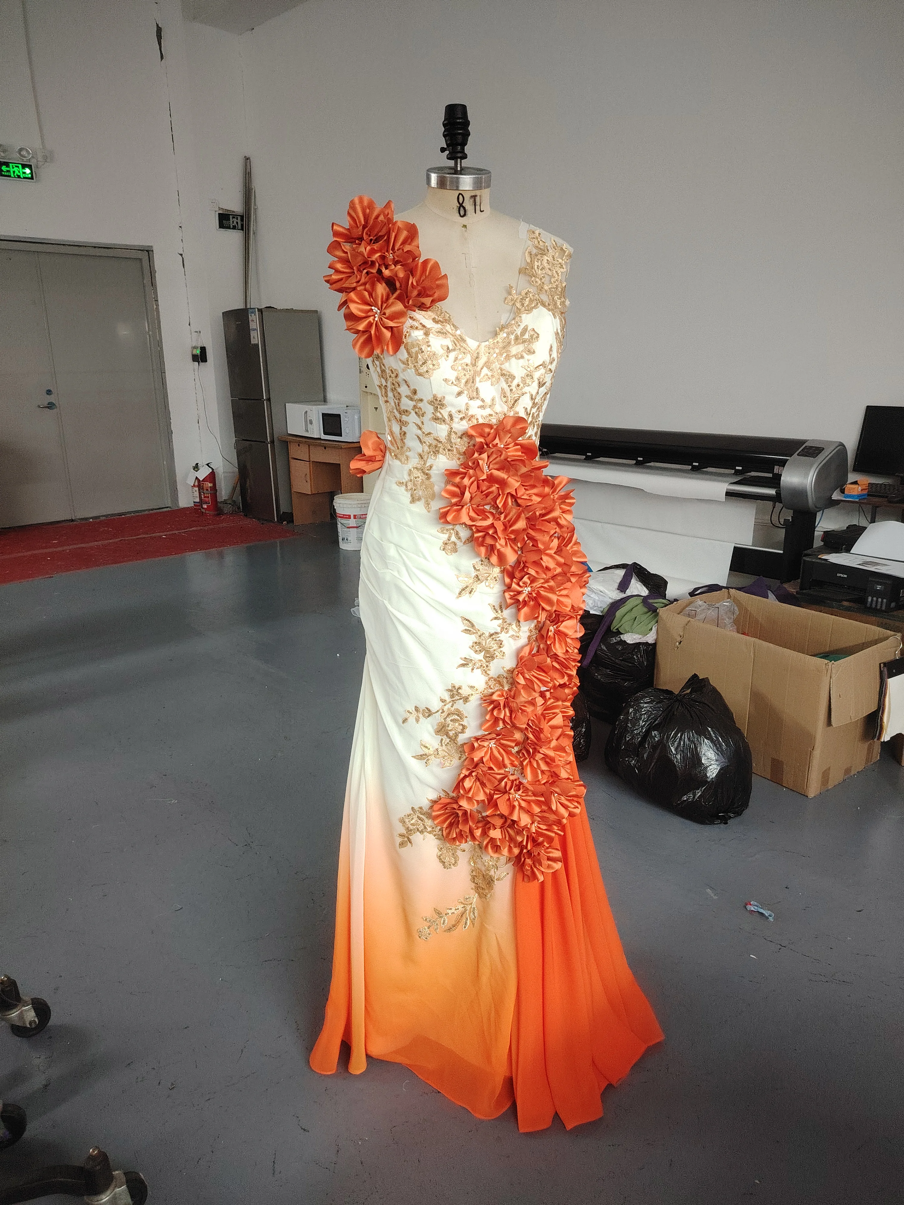 Fantasty Orange Flowers Mermaid Evening Dresses Colore gradiente Customized Formal Dress Lace Appliques Prom Gown For Ladies