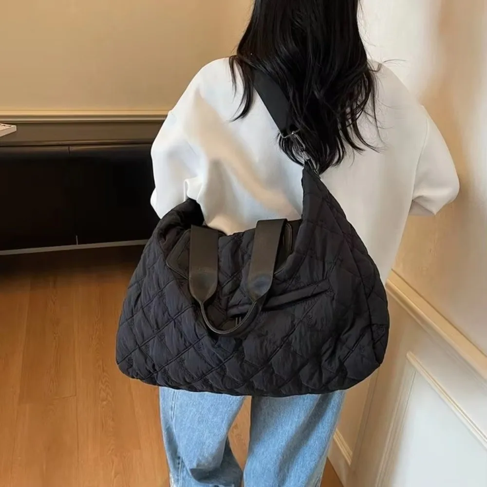 

Fashion Large Capacity Tote Bag Diamond Grid Pattern Waterproof Shoulder Bag Canvas Lightweight Handbags Women