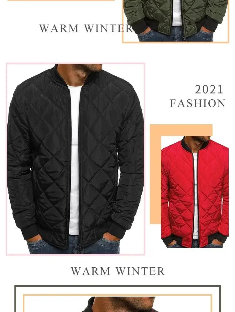 Winter New Cotton Jacket Men's Baseball Collar Mesh Pressed Lightweight Cotton Jacket Vintage Flight Casual Long Sleeve