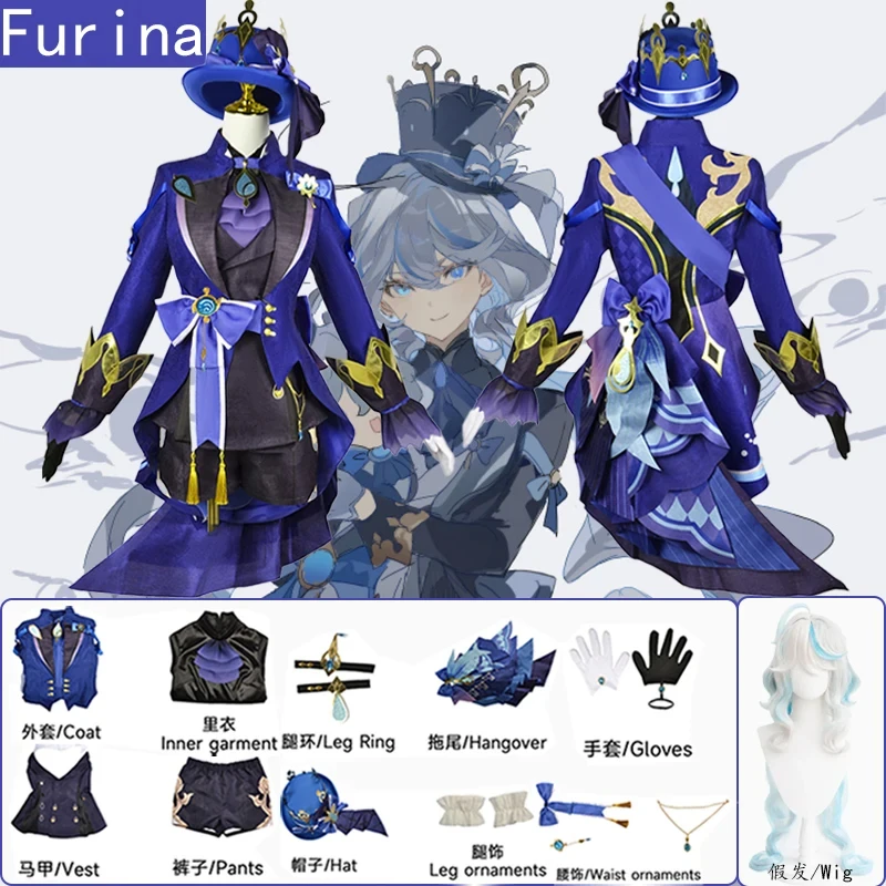 Fontaine Furina Focalors Cosplay Costume Genshin Furina Costume Furina Cosplay Costume Dress Hat Uniform Focalors Wig  2024