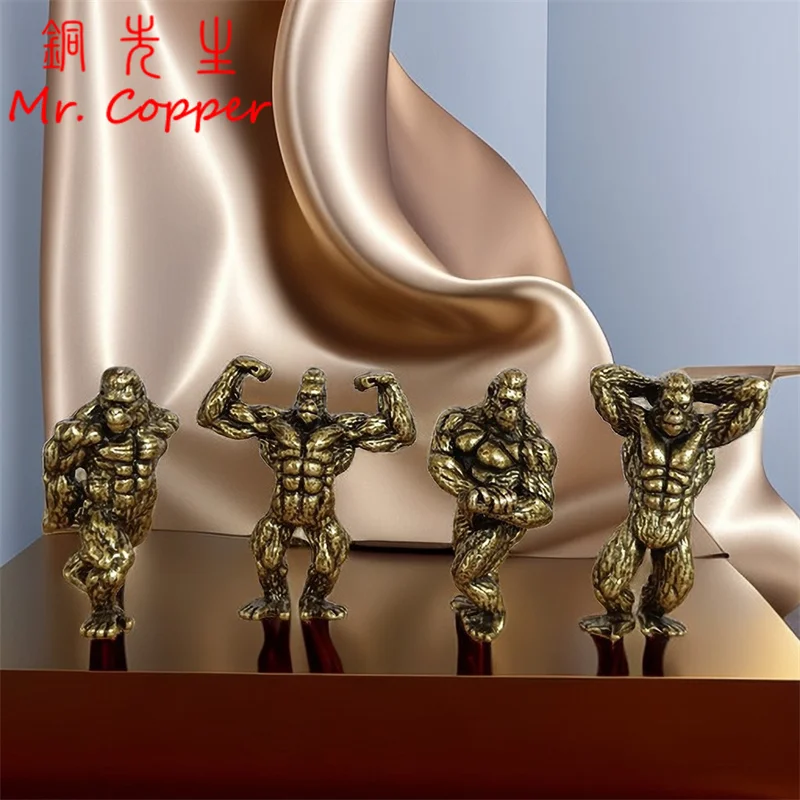 Ağır pirinç Fitness Gorilla küçük heykel sundurma dekorasyon oturma odası için hayvan Orangutan figürinler masaüstü süsler el sanatları