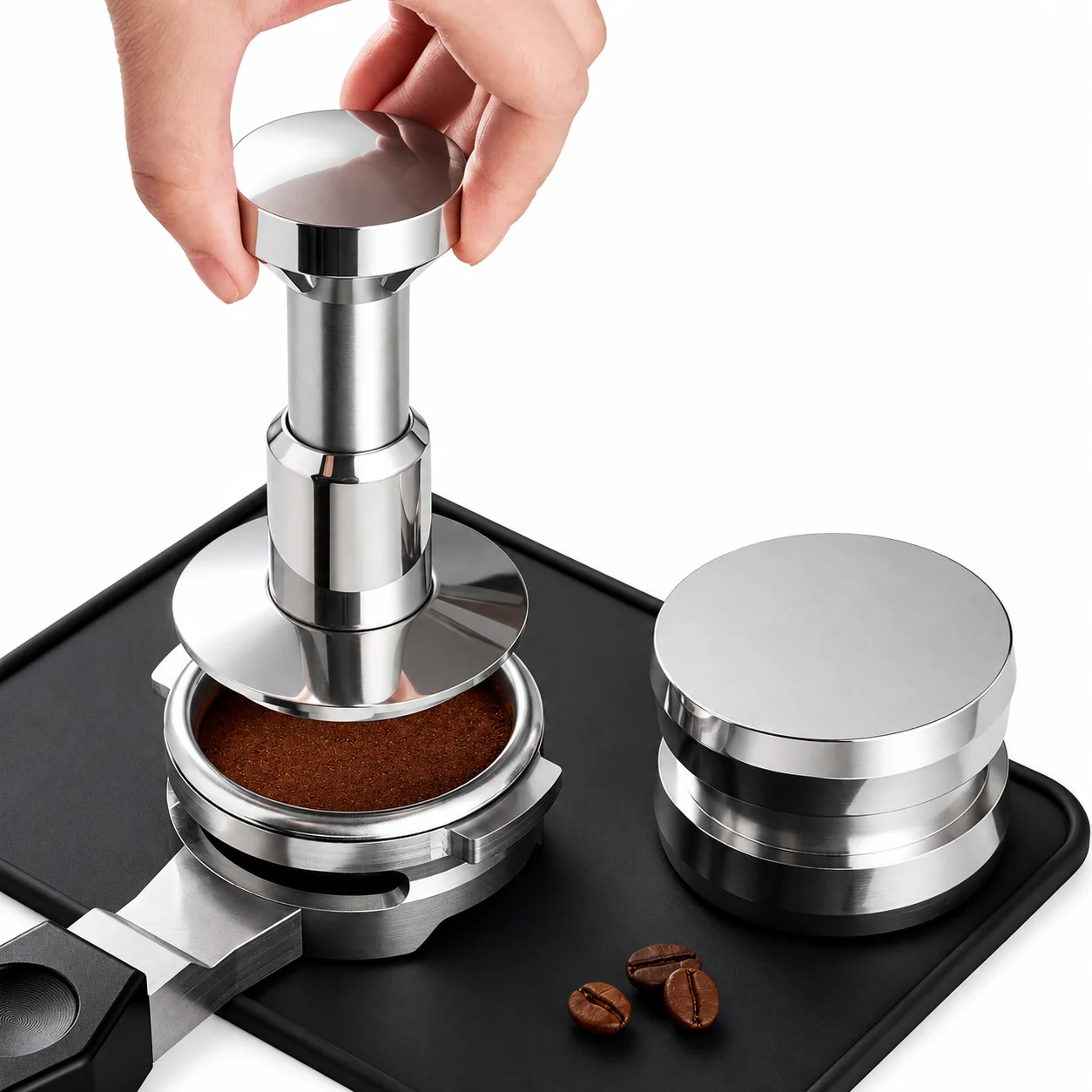 BIGE Spring-Loaded Espresso Tamper SUS304 Stainless Steel 30lb Auto Rebound Coffee Press 51/53/58mm Barista Tool