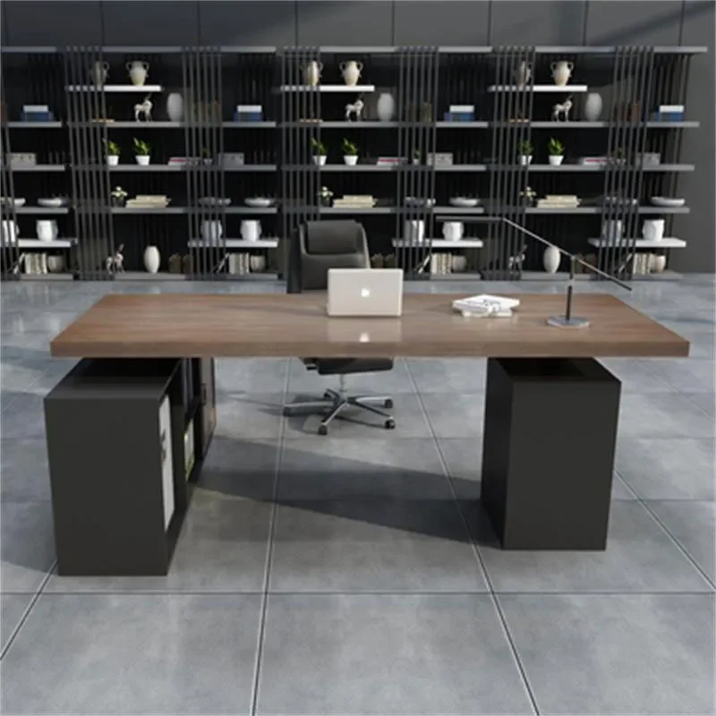 Modern Simple Office Desk and Chair Combination with Side Cabinet Home Computer Desk for Manager Director