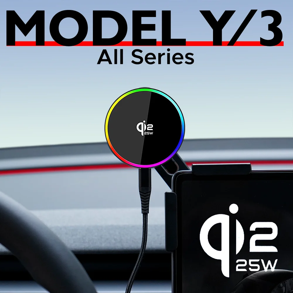 Qi2 15W 25W Magnetisches kabelloses Ladegerät, Handyhalterung, Bildschirmhalterung, kompatibel mit MagSafe, für Tesla Model YL Y Juniper 3 Highland. – Detail 9