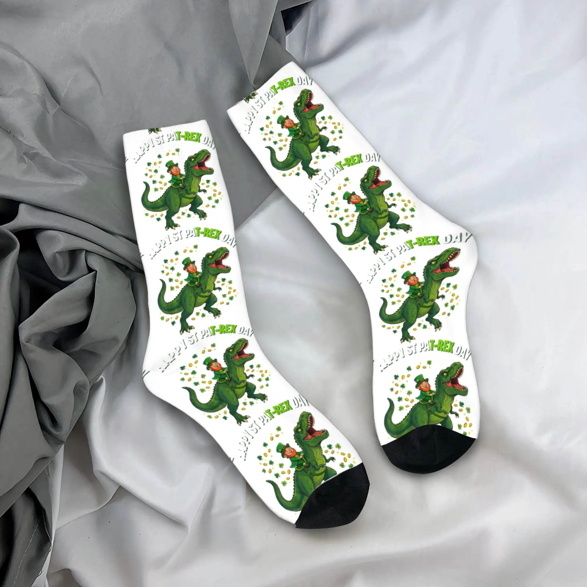 

Dino St Patricks Day Stockings Vintage Socks Adults Men High Quality Socks Autumn Cycling Design Anti Skid Socks Gift