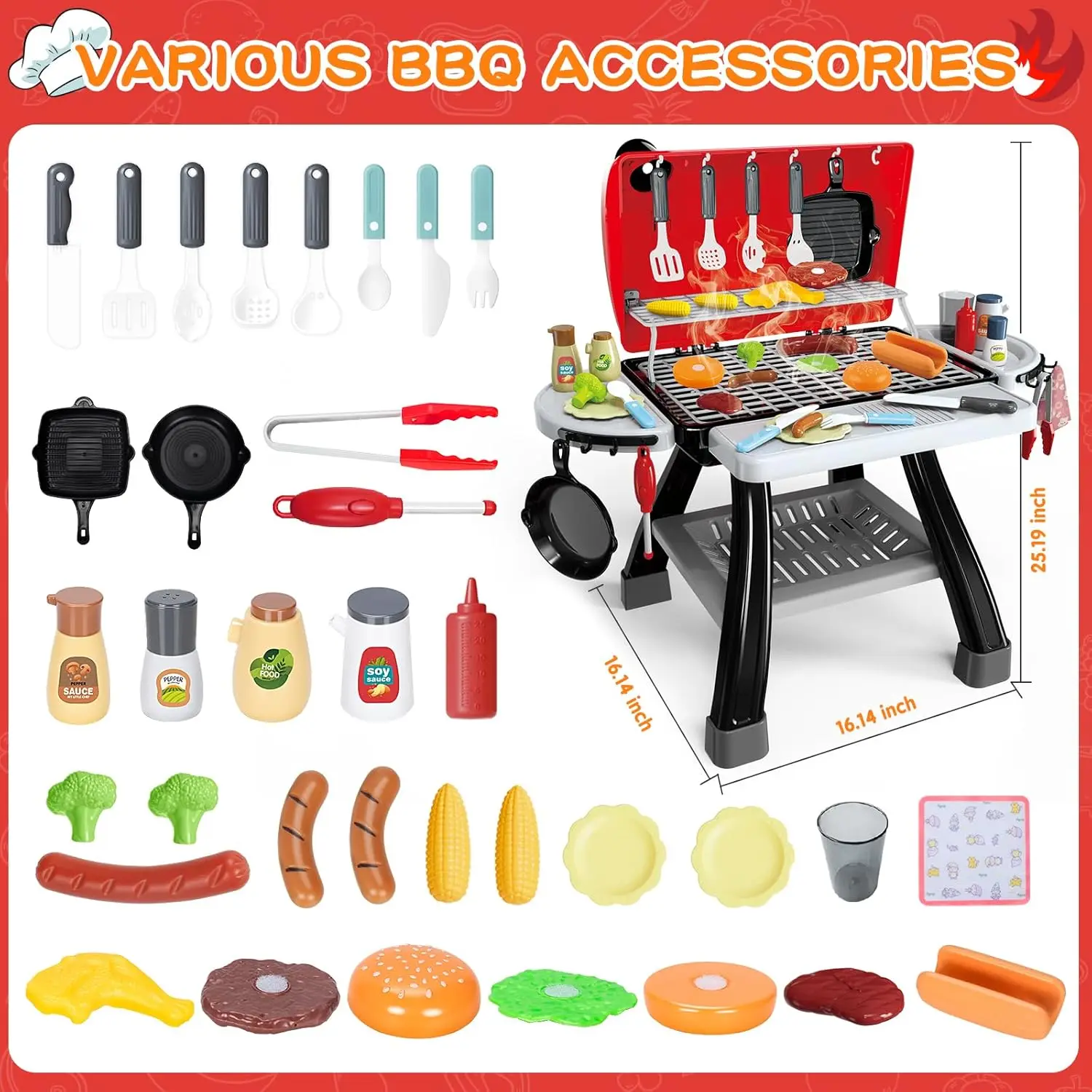 Ensemble de jeu de cuisine barbecue grill pour enfants, fumée, son et lumière, semblant de jouer, jouets alimentaires, ensemble de cuisine, jouet d'extérieur à 2 couches