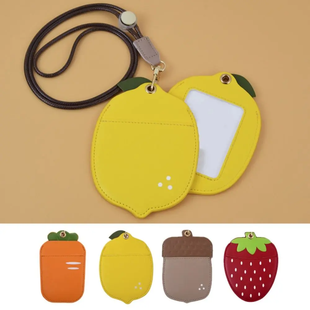 ロングストラップ漫画フルーツカードホルダーレモンイチゴワークカードバッジホルダークリエイティブファッショナブルな Id カードプロテクター学校
