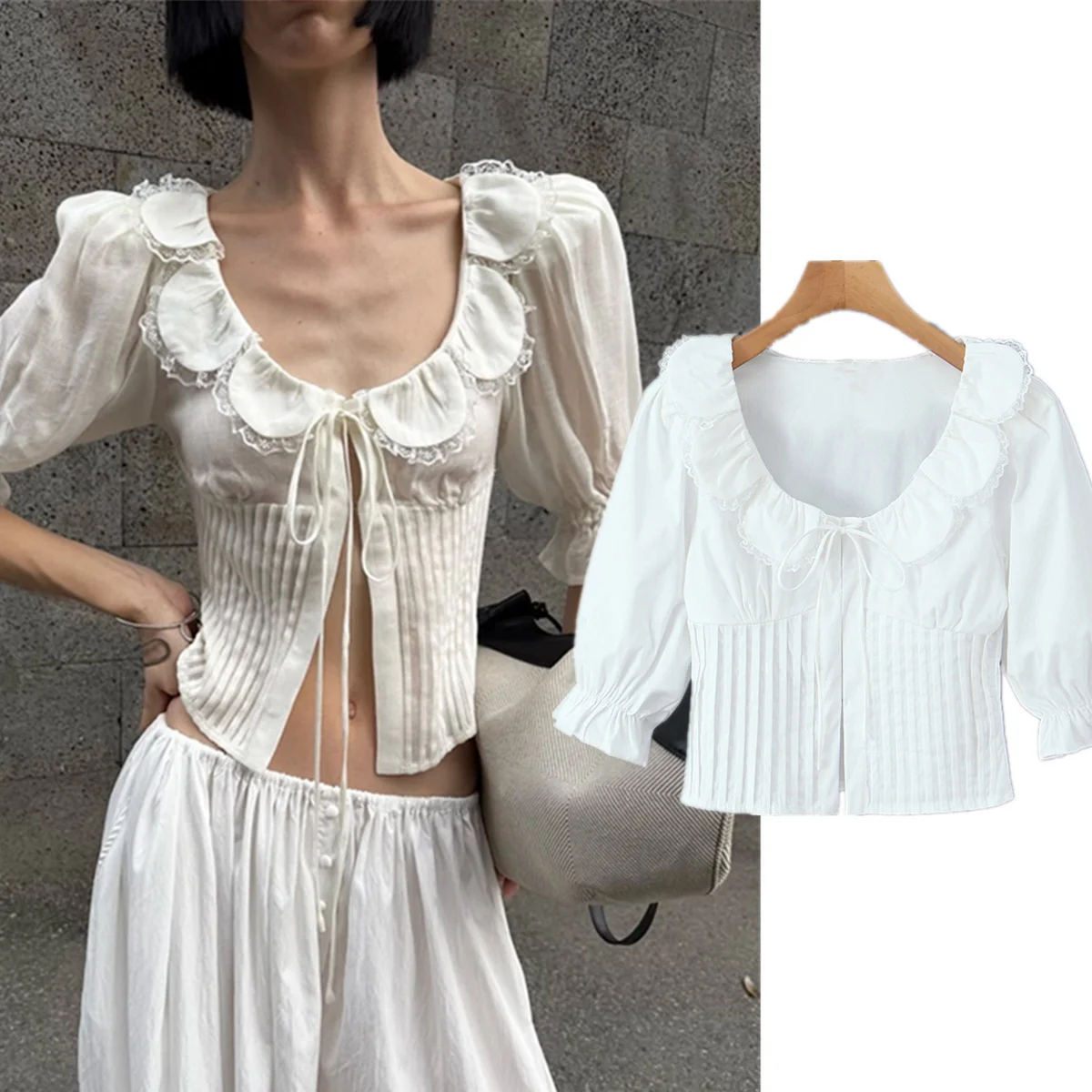 

Jenny&Dave Indie Folk Summer Shirt Sexy Bandage Elegnat Lace Shirts & Blouses Women's Clothes Shirts Tops