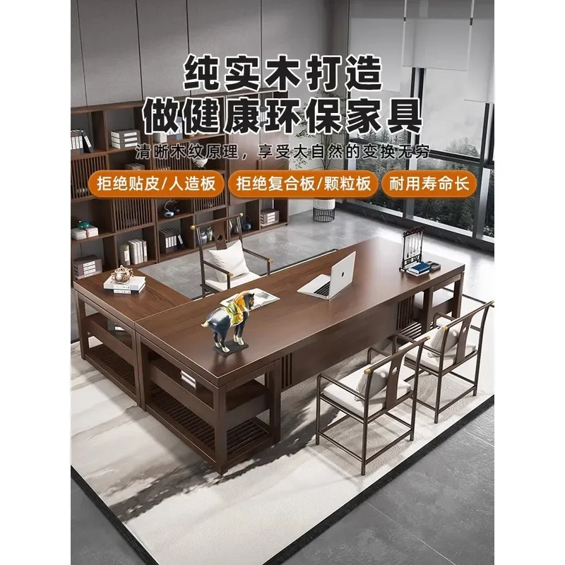 New Chinese Style 2.8m Solid Wood Executive Desk Manager Office Table Single Boss Desk and Chair Combination
