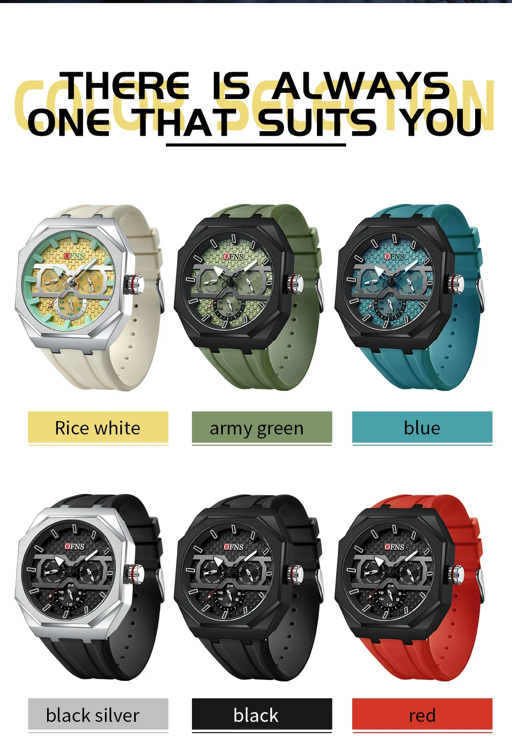 OFNS nuevo 8023 reloj de cuarzo para estudiantes de moda Simple tres ojos seis agujas impermeable reloj de cuarzo de lujo para hombres 2025