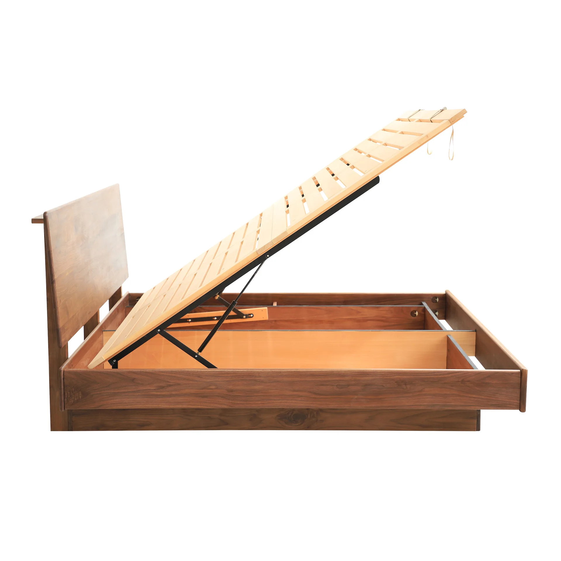 Storage bed Suspended black walnut solid wood Air pressure Box Nordic double storage High box bed
