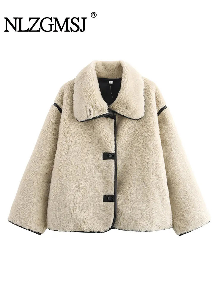 

Nlzgmsj 2025 Winter Vintage Casual Chic Women Coats Turndown Collar Single Breasted Warm Overcoat Fashion Oversize Coat