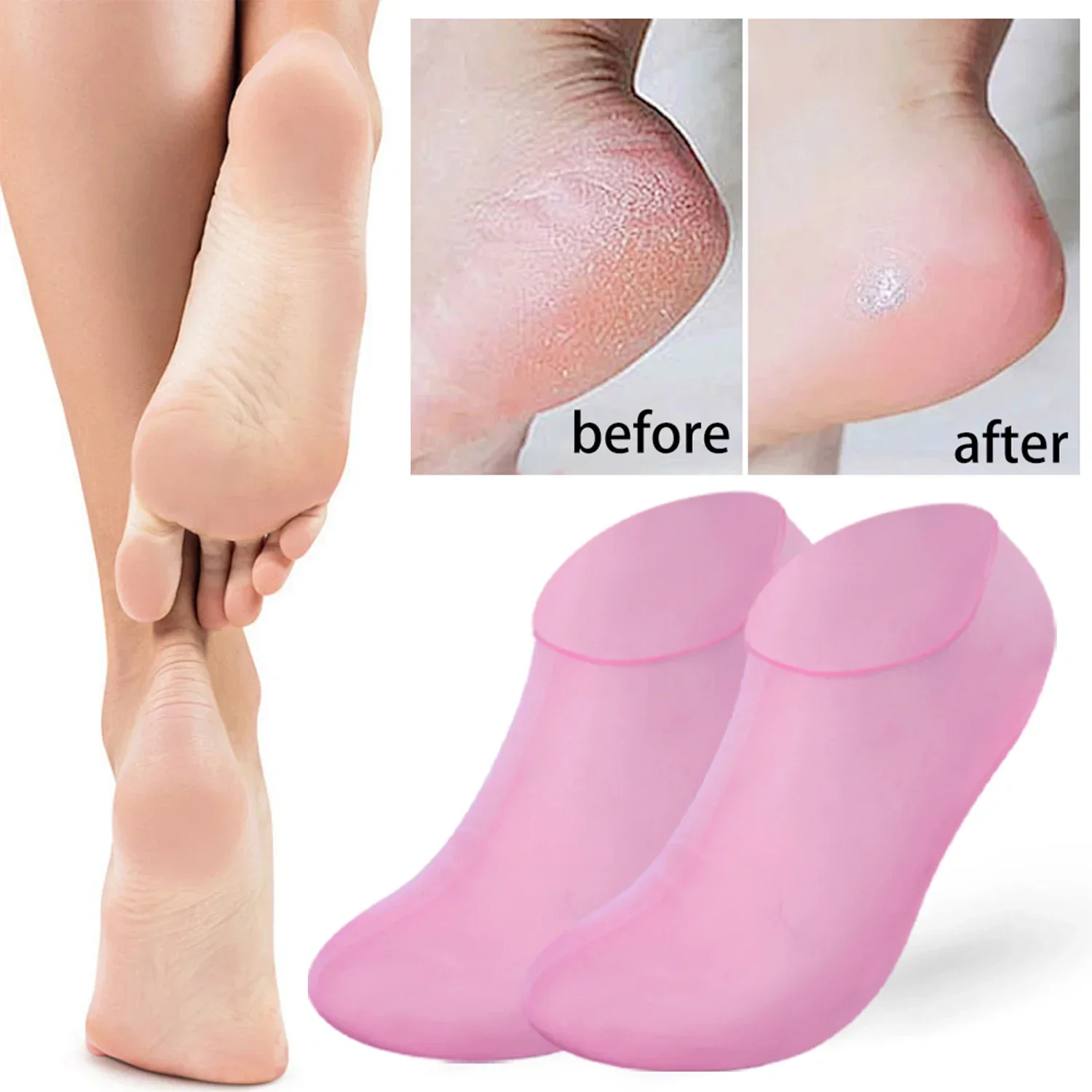 2PCS Silicone Moisturizing Foot Socks Exfoliating Dry Cracked Foot Care Socks Spa Pedicure Socks Massage Moisturizing Gel Sock
