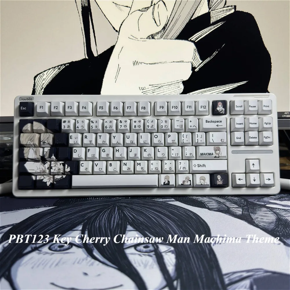 PBT Keycaps 123 Keys, Cherry, Chainsaw Man Machima Theme, Personalized Keycaps for Cherry MX 104/87/61 Mechanical Keyboard