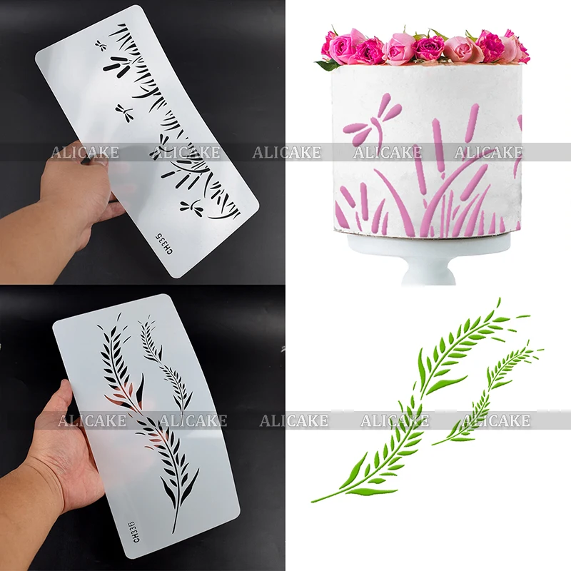 Cake Stencil Template Leaves Rose Red Flower Cake Decorating Tool Wedding Lace Fondant Plastic Drawing Biscuit Cookies Stencils