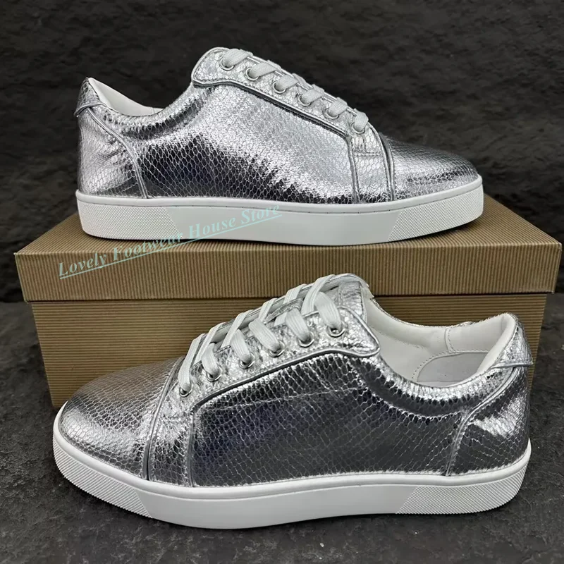 

Fashion Snake Print Genuine Leather Men Woman Loafer Shoes Unisex Round Toe Flat Heel Lace Up Single Shoes