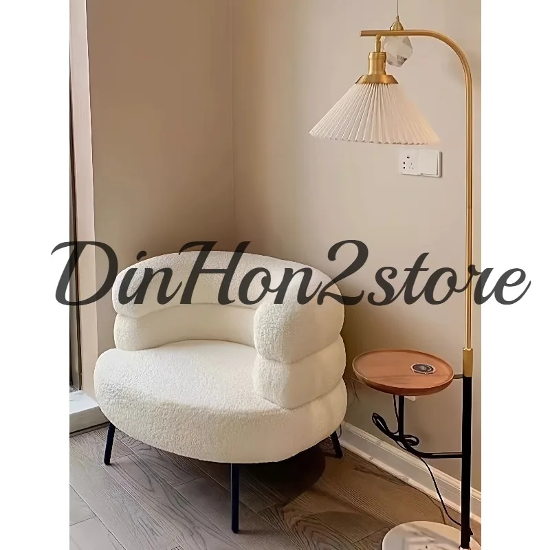 Nordic Simple Modern Lamb Wool Single Sofa Designer Light Luxury Living Room Balcony Small Apartment White Leisure Chair