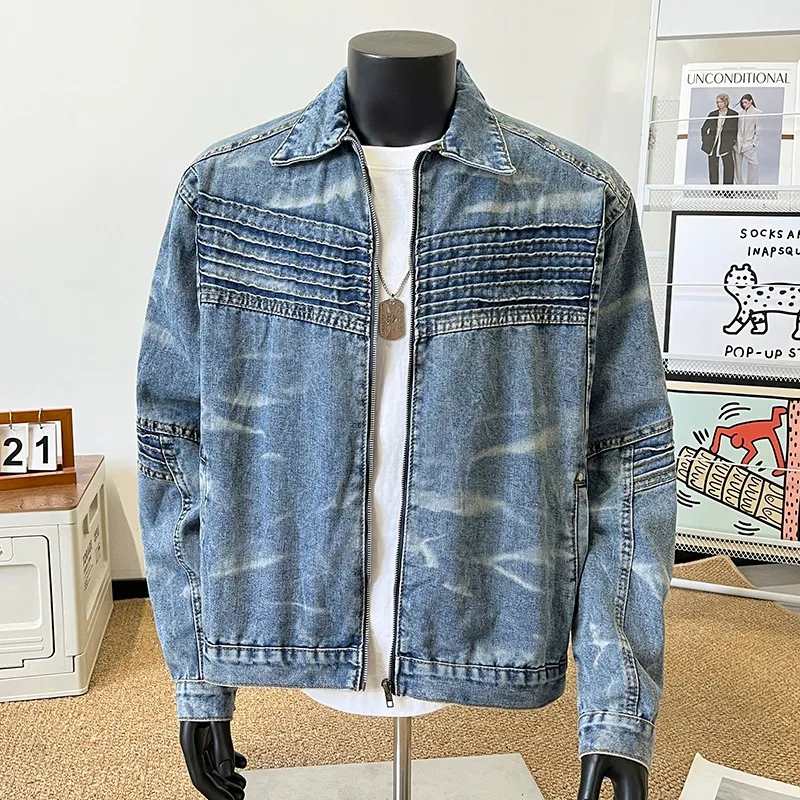Slim Fit Men's Denim Jacket Spring Autumn Casual Washed Cotton Workwear Jacket Korean Style Wear Resistant Youth Active Style