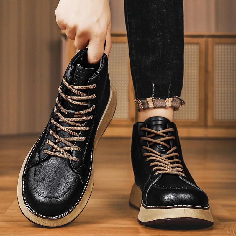 

Autumn and Winter New Trendy High Top Men's Shoes Fashion Versatile Skateboarding Shoes Waterproof and Oil Resistant Work Shoes