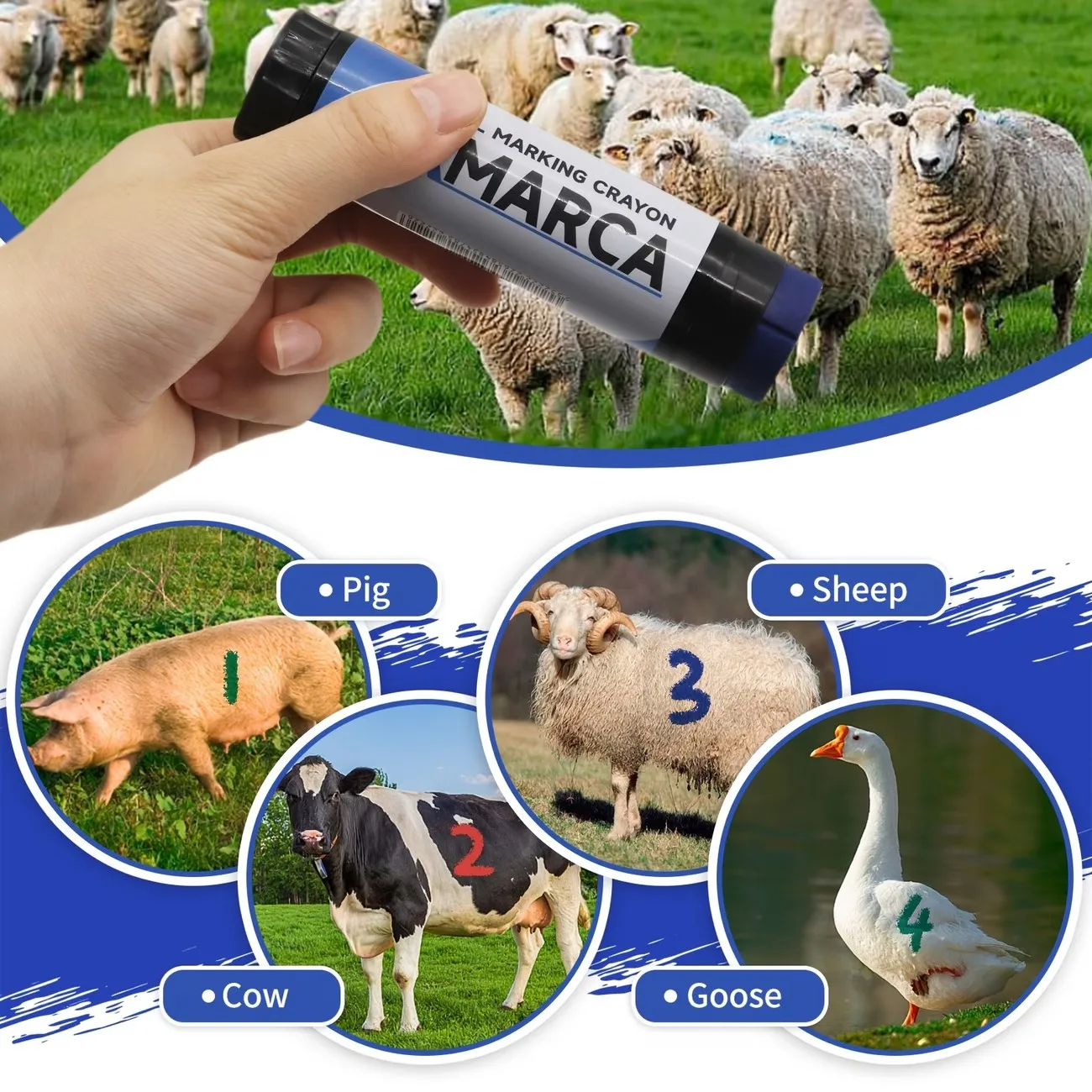 4-pack 100-gram rotatable waterproof non-toxic livestock marking pens |   Multi-color marking pens for pigs, cattle, and sheep, used for sorting, grading, inoculation, auction, and farm use (green, blue, red, purple)