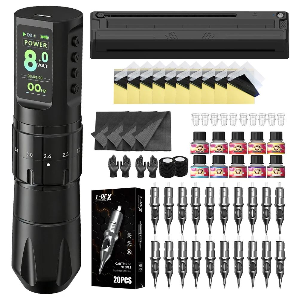 XNET Axis370 Wireless Tattoo Machine Kit Adjustable Stroke 2.0-4.2mm Coreless Motor Color Screen Tattoo Set For Tattoo Artists