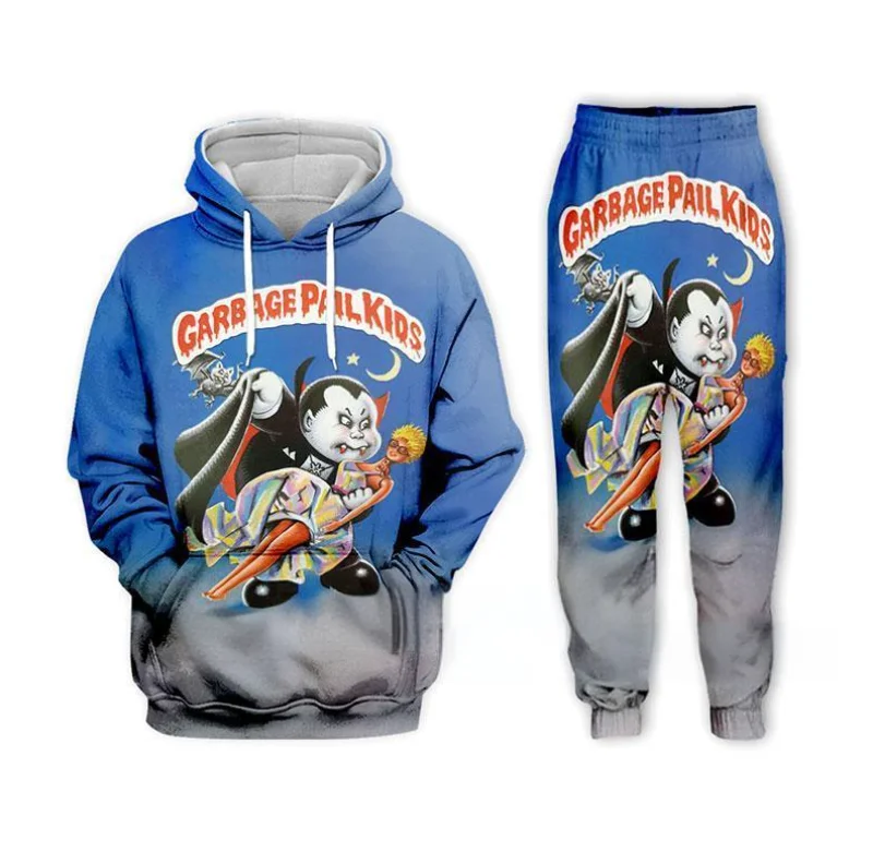 Heißer Verkauf lustiger Cartoon Mülleimer 3d gedruckt Hoodie Hosen Set Trainings anzug Herren Hip Hop Anzug lässig Kinder Kapuzen pullover