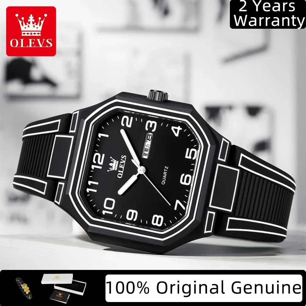 

OLEVS мужские часы, новые квадратные оригинальные кварцевые наручные часы в стиле манга для мужчин, большой цифровой циферблат, дата недели, модные мужские часы 5661