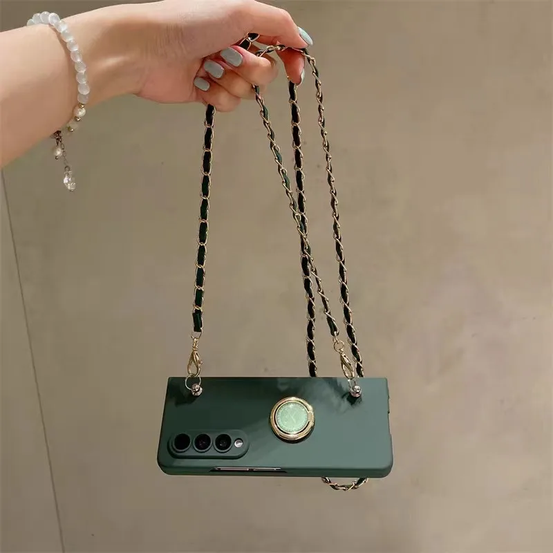 Luxury  Crossbody Lanyard Necklace Leather Chain Phone Case for Samsung Galaxy Z Fold 5 ZFold6 ZFold7 ZFold 4 3 5G Zfold 2 Cover