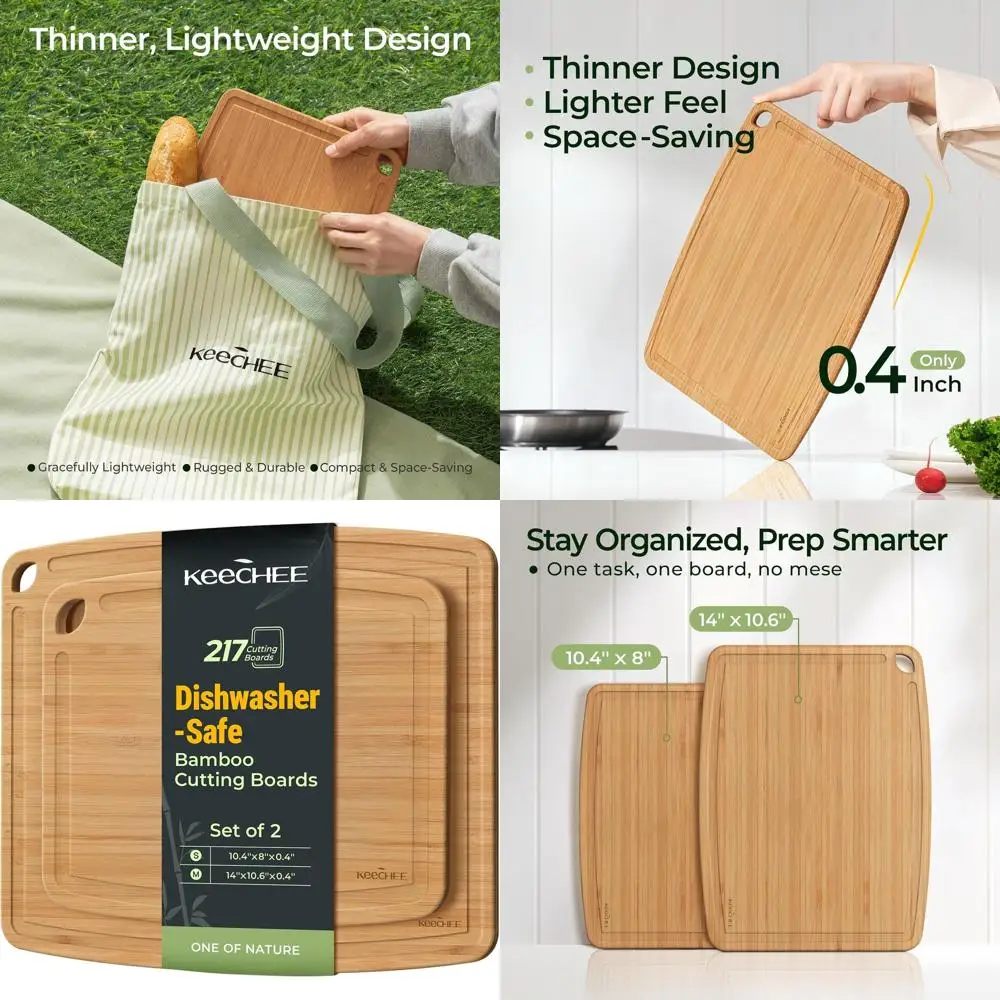 

Durable Bamboo Cutting Boards Set of 2, Lightweight and Easy to Clean, Ideal for Busy Kitchens with Juice Groove
