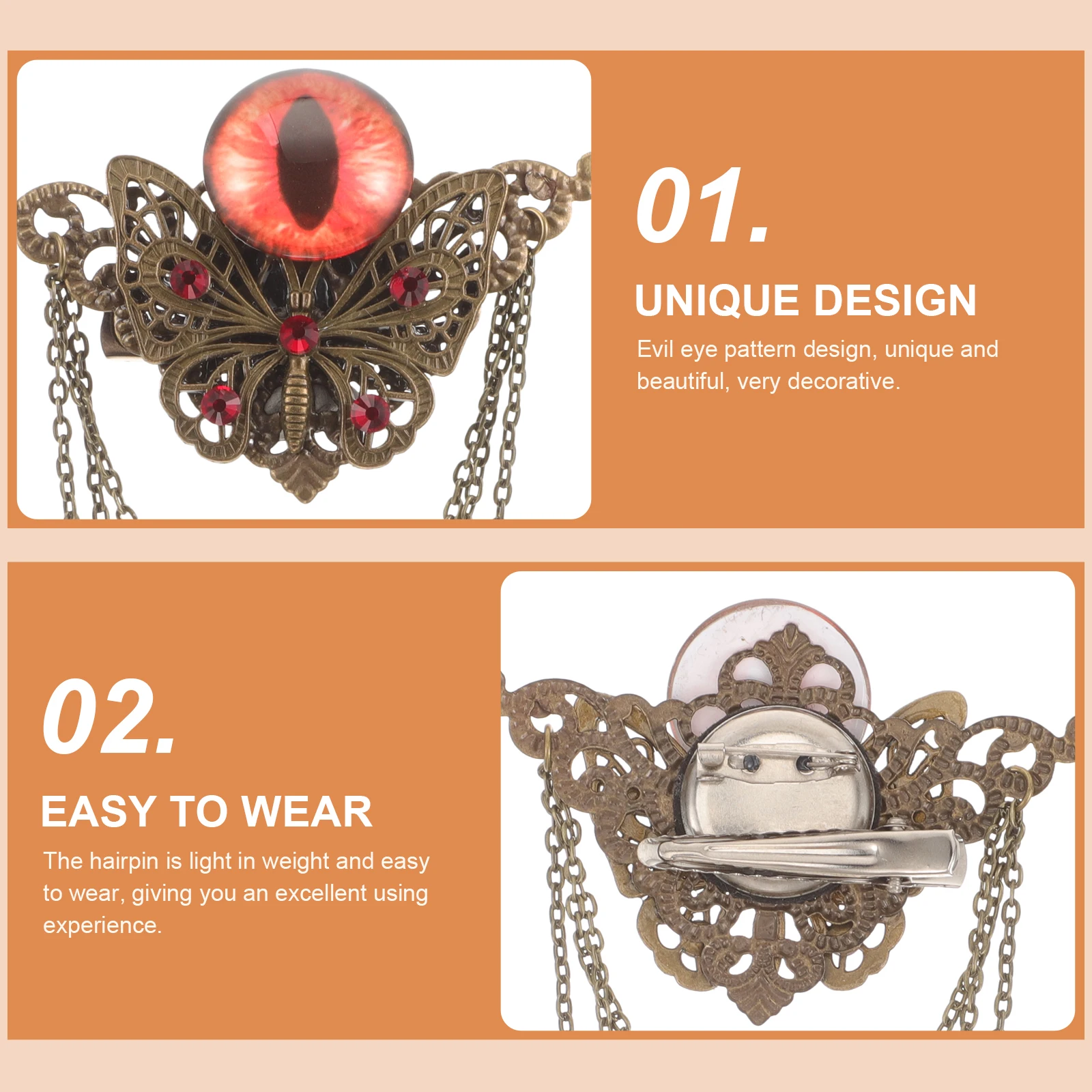 

Unique Gothic Evil Eye Hair Clip As Brooch Pin Lightweight Small Hair Accessory for Women Party Holiday Outfit Upgrade