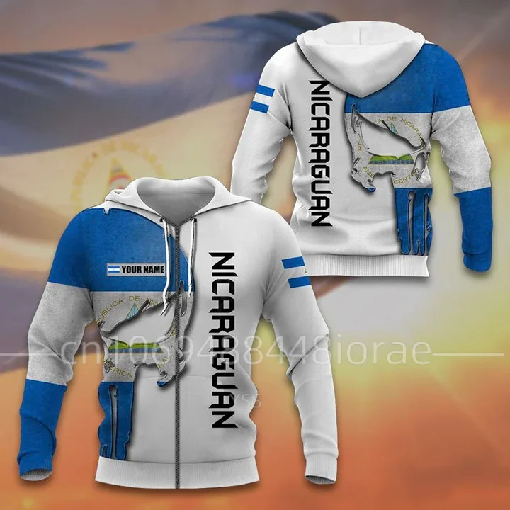 Nicaragua Flag Men's Hoodie 3d Printed Hoodie Sweatshirt Men's Pullover Hooded Sweatshirt Custom Name Men's Hoodie