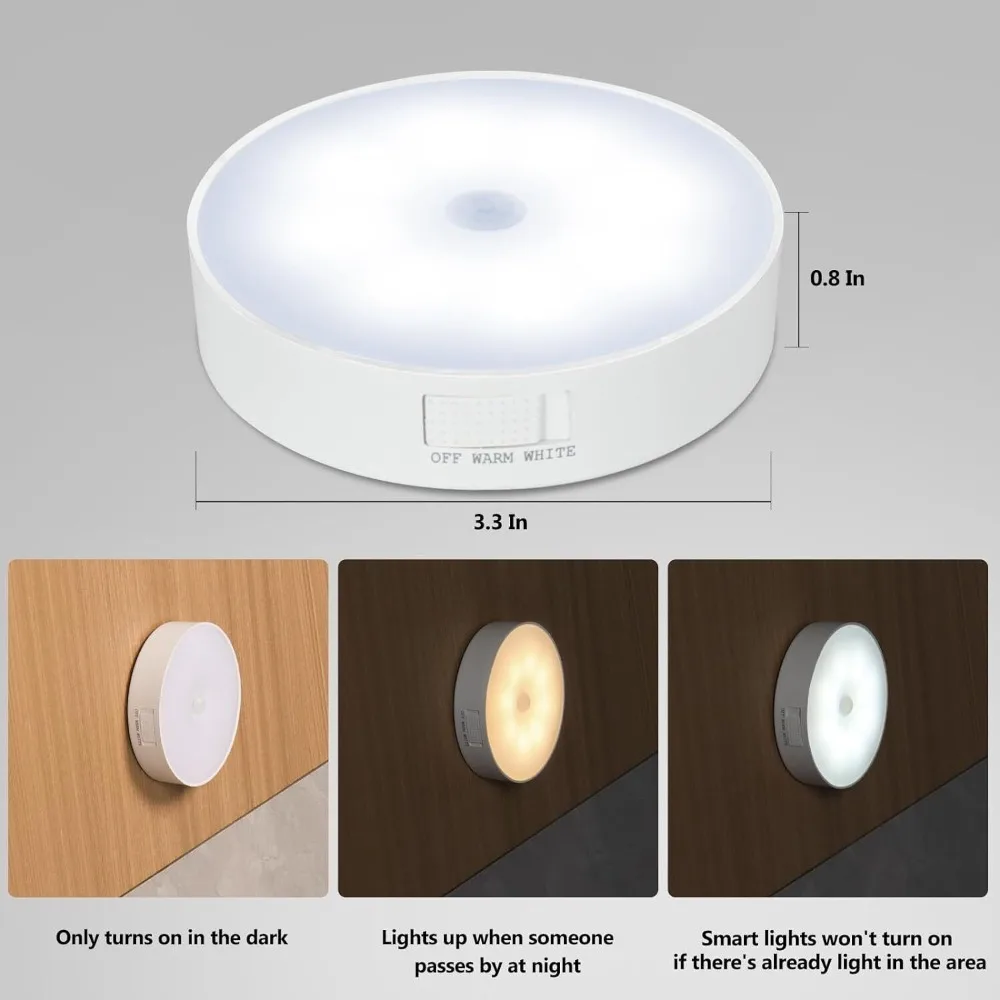 Lámpara de noche de pared con Sensor de movimiento PIR, regulable por luz nocturna USB para dormitorio, baño, inodoro, escaleras y cocina