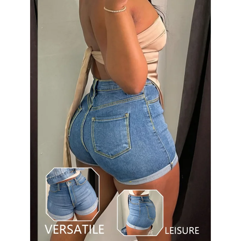 جينز نسائي بخصر خوخي موضة;جينز قصير مثير ومتعدد الاستخدامات للنساء;جينز قصير للنساء #2