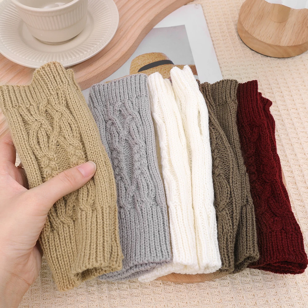 Autumn Winter Knitted Short Gloves for Women Girls Warm Wool Fingerless Wrist Gloves Arm Sleeves Hand Warmers Soft Mitten