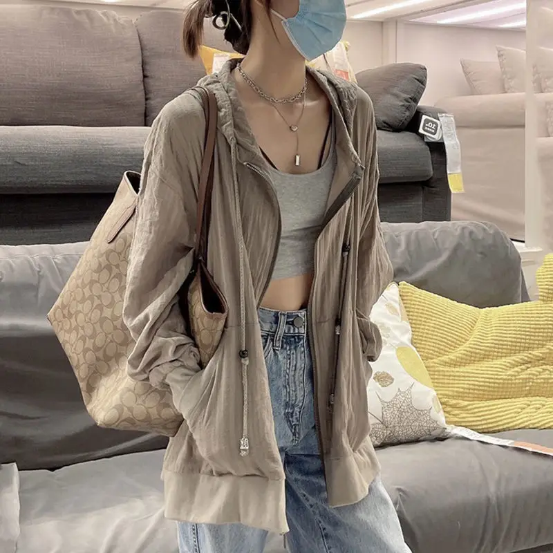 Basic Jackets Women Gray Loose Medium-long Simple All-match Sun-proof Summer Thin Breathable Ins Coat Minority Stylish Ulzzang