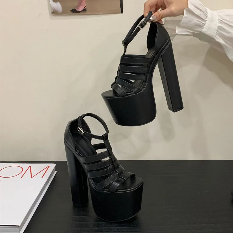 الشارع نمط مثير ضيق الفرقة النساء صنادل طراز جلاديتور الصيف موضة 18 سنتيمتر عالية الكعب منصة أسافين ملهى ليلي أحذية مكتنزة