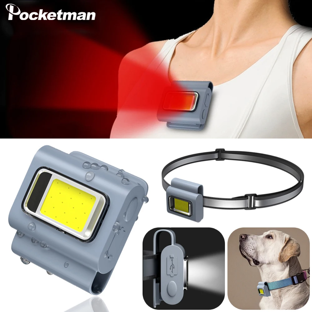 

Multifunctional LED Headlamp Night Running Light Flashlight Clip Light USB Rechargeable Work Light Headlight Sports Chest Light