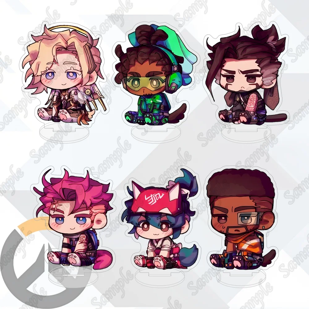 Overwatch Acrylic Standee Genji Cassidy Pharah Venture 10cm Cute Game Figure Chibi Desktop Model Plate Desk Decor Keychain