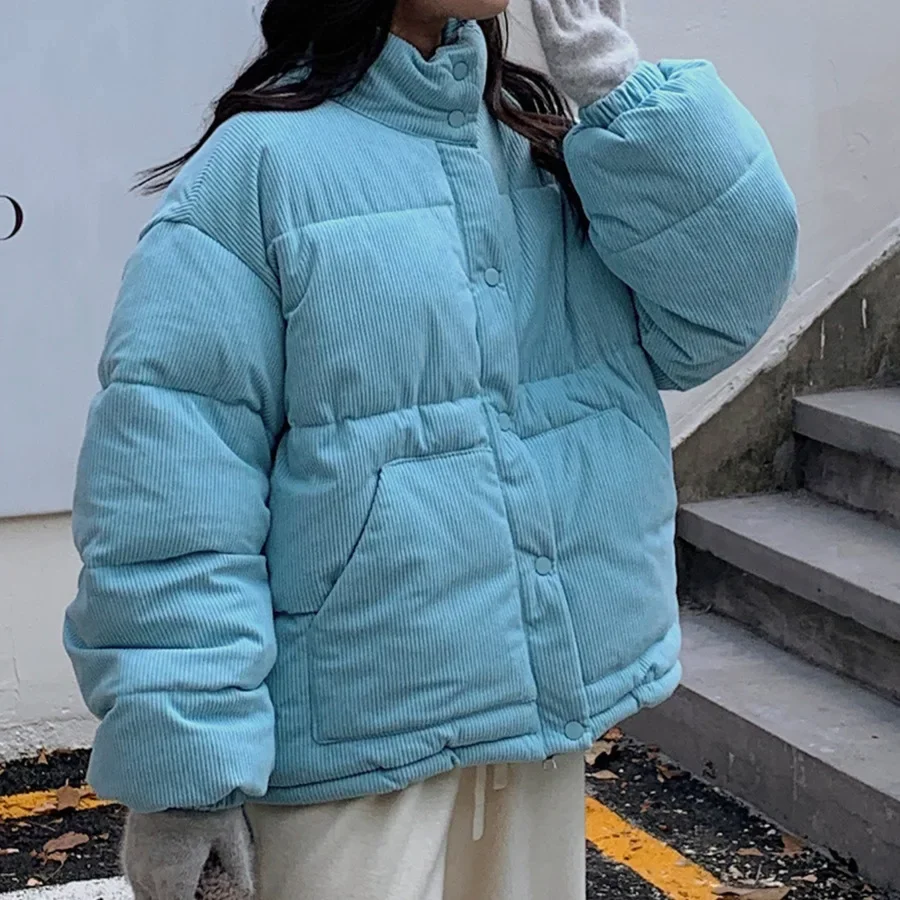 Koreaanse stijl katoenen damesjas schouderlengte nieuwe winterbroodstijl verdikte polyestervezel lange mouw ritssluiting