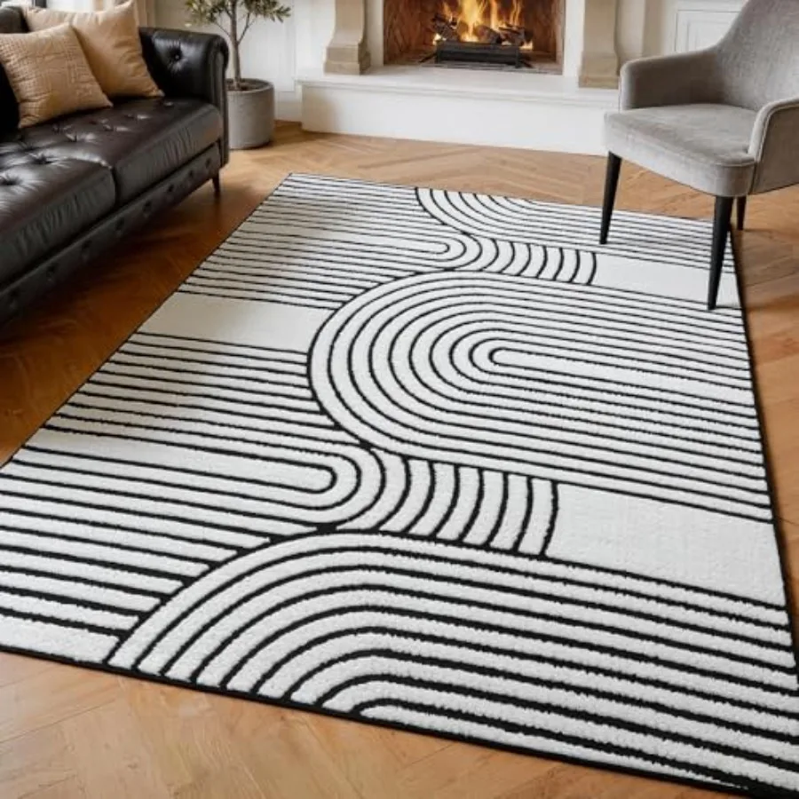 

5×7 Ft Plush Soft Area Rugs for Living Room Bedroom Dining Room Nursery Home Decor, Washable Modern Black and White Arch Knot R