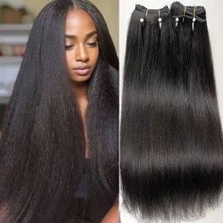Light Yaki Human Hair Bundles Yaki Straight Sew-in Hair Bundles Remy Double Weft Bouncy #1B Double Weft 12-24inch 100G