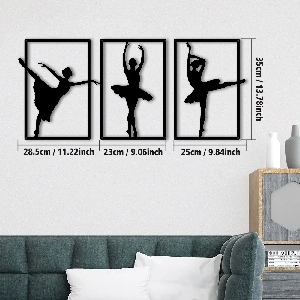 3 pz balletto decorazione della parete metallo astratto disegno della linea ballerini femminili linea cava pittura bagno soggiorno decorazioni per