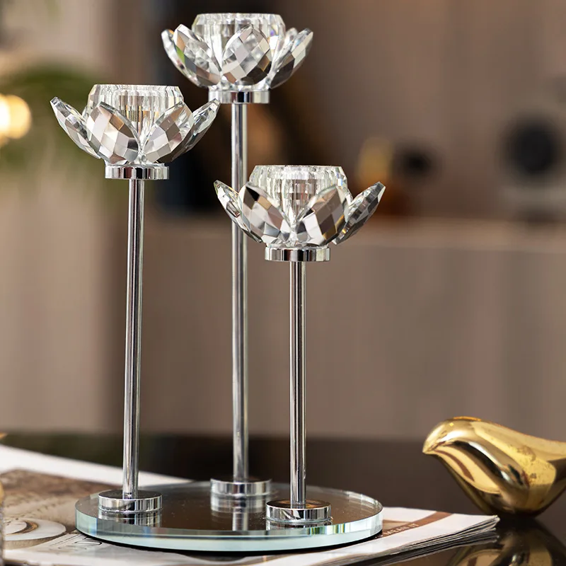 Golden Candlestick Crystal Flowers Candle Holder Stick Wedding Table Decoration Candelabros