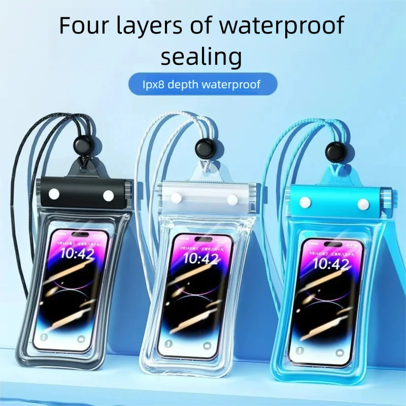 Triple Fold Waterproof Phone Bag with Airbag,Floating Dry Bag High Transparent Touch Screen Universal Pouch,Diving Swimming Spa