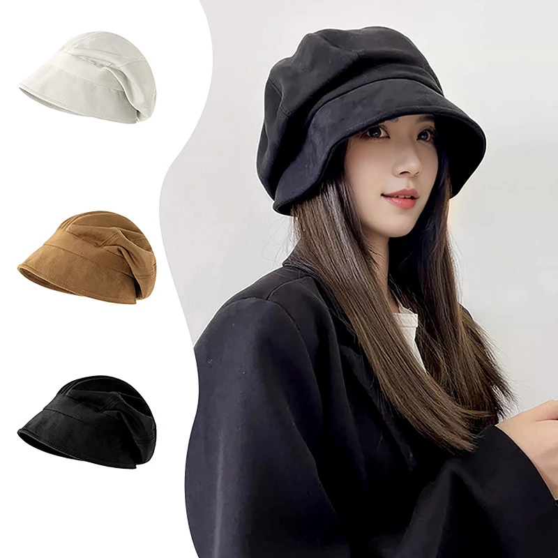 Retro Color Women Suede Beret Hat Autumn Winter Sloughy Fisherman Cap Fashion Girls JK Korean Octagonal Artist Painter Caps