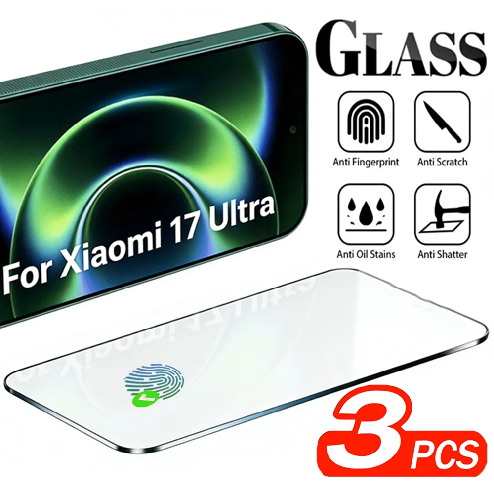 

3-1PCS HD Tempered Glass for Xiaomi 17 Ultra Screen Protector Fingerprint Unlock Anti-scratch Protective Films for Mi 17Ultra