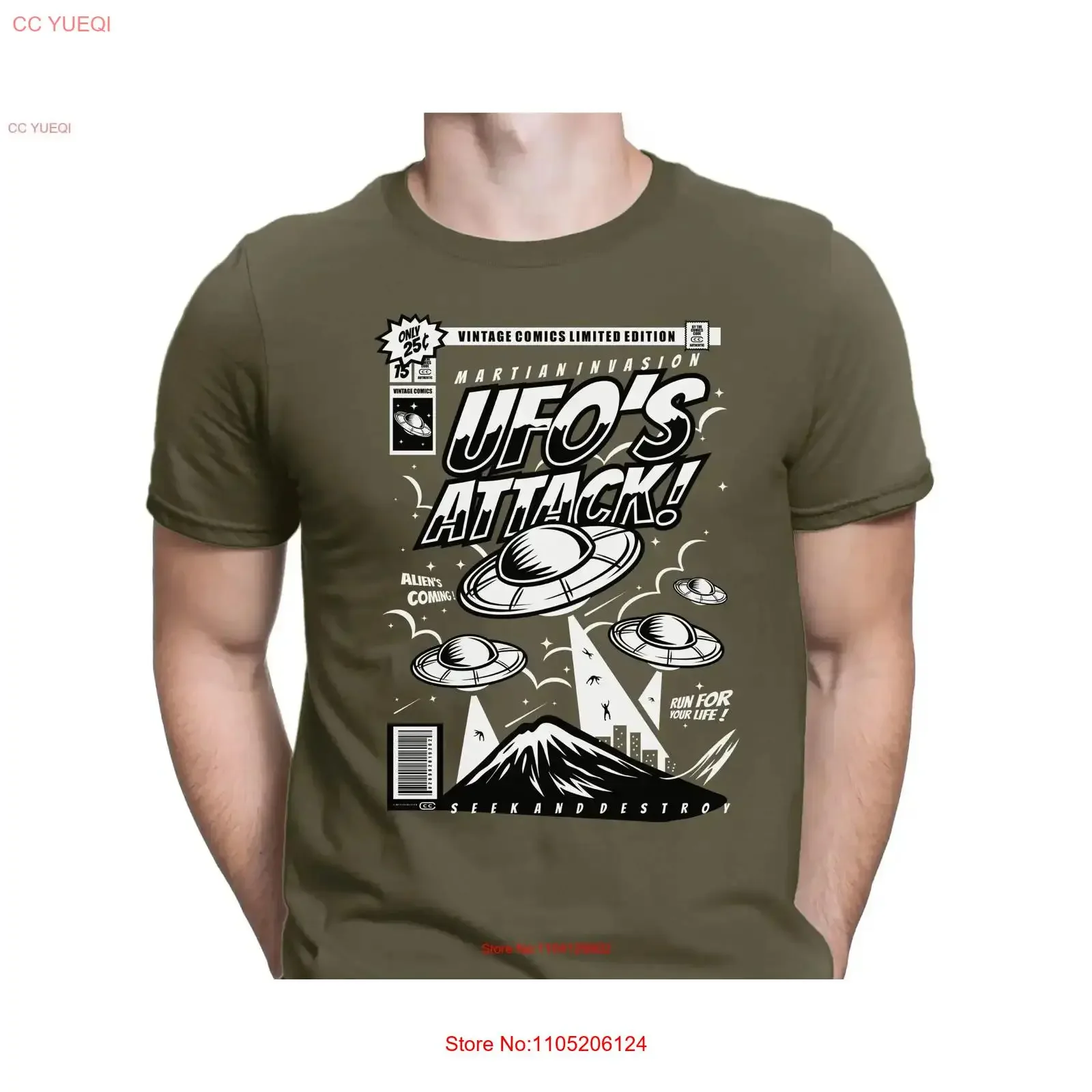 

UFO Attack Men's Fun T Shirt Small to 4XL PAPAYANA vintage Washed graphic Versatile Casual Unisex fashion Stretched
