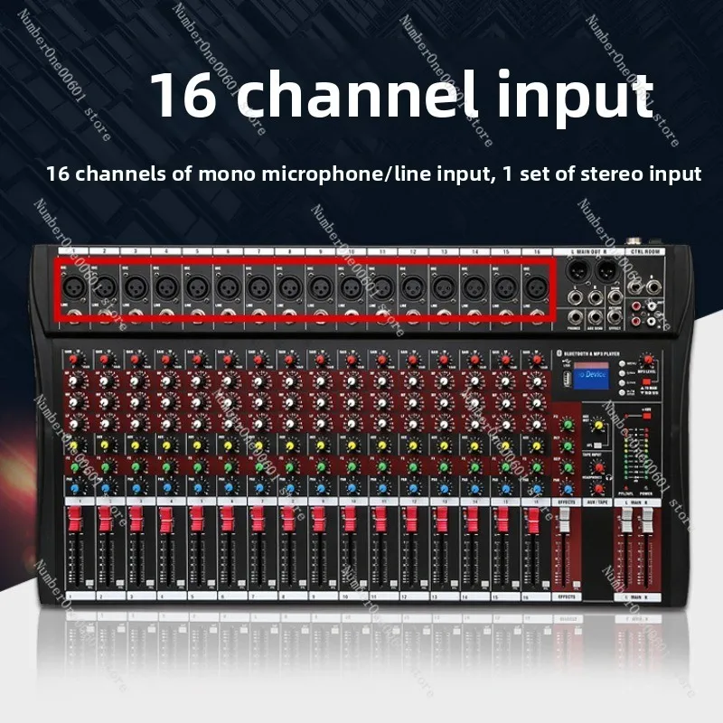 Red 16-Channel Professional Audio Mixer with Reverb and Phantom Power for Stage Sound and Live Singing