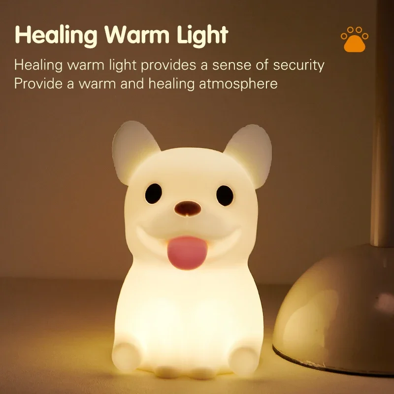 

1pc Bulldog Nightlight Room Decorative Light Bedroom Ambiance Light LED Lights Couples Clap Light Cute Animal Lamp Sleep Lights