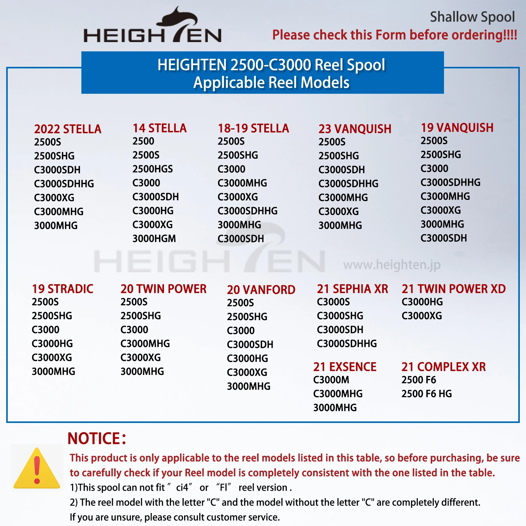 HEIGHTEN Spare Shallow Spool For 18/19 STELLA / 20 TWIN POWER / 19 VANQUISH / 19 STRADIC / 20 VANFORD 2500-3000 Series